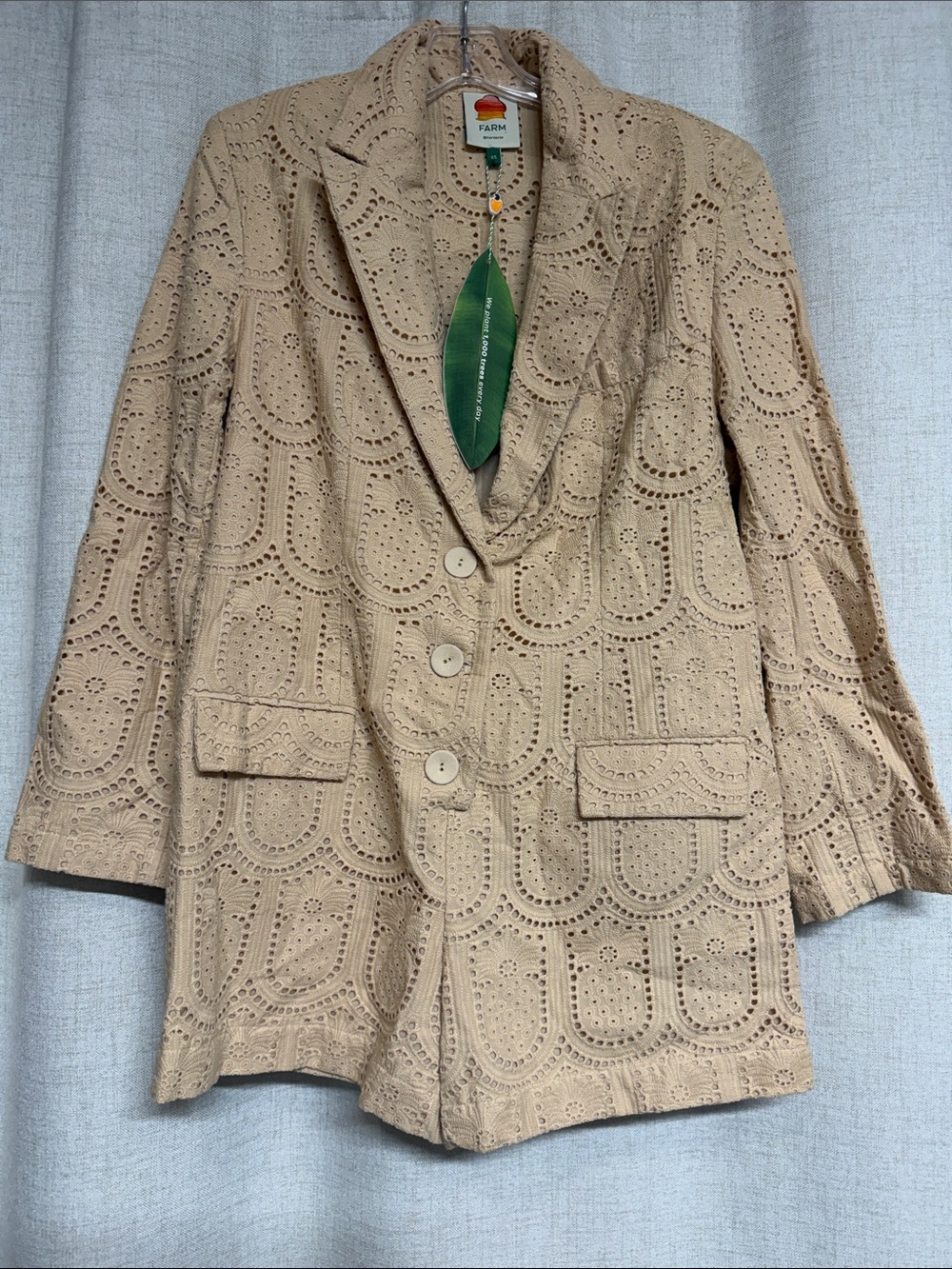 FARM Rio Beige Eyelet Blazer look romper jumpsuit loose fit oversized